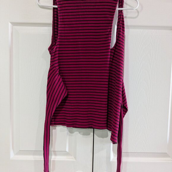 Express One Eleven Women's Faux Wrap Tank Top, Size Medium, Pink Black Striped - Picture 6 of 8